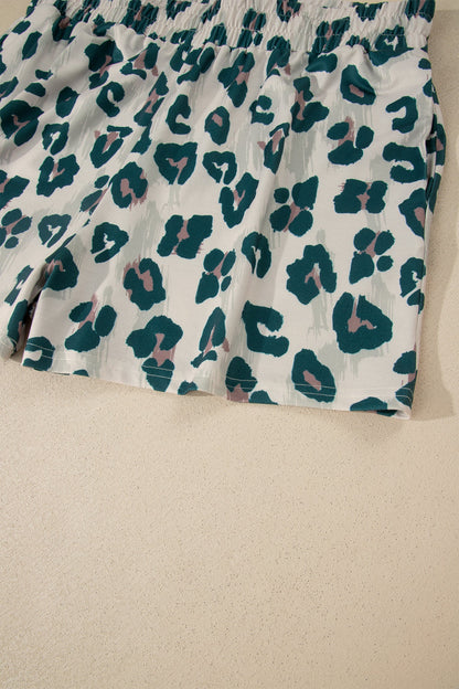 Plus Size Leopard Colorblock Top & High Waist Shorts