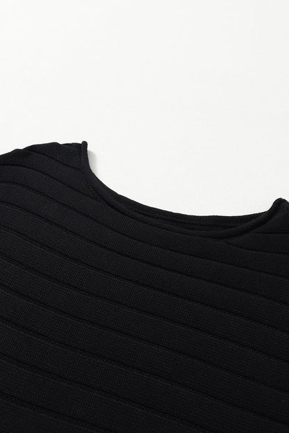 Ribbed Knit Reverse Seam 3/4 Sleeve Sweater