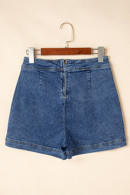 Solid Denim Faux Wrap Mini Skort