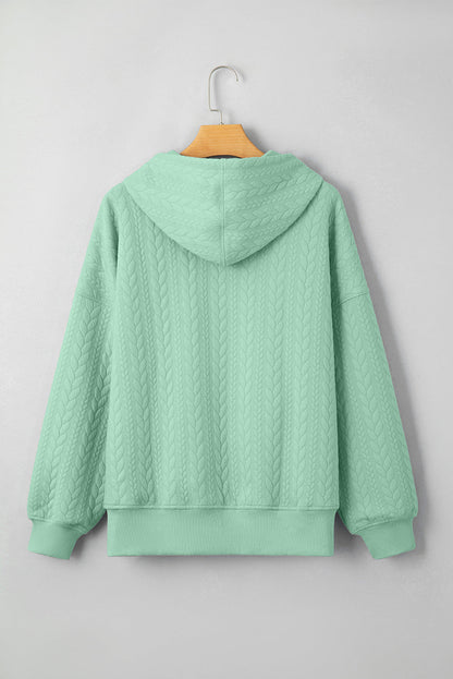 Solid Cable Textured Long Sleeve Baggy Hoodie