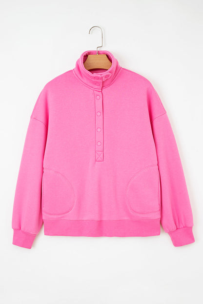 Half Button Stand Neck Drop Shoulder Sweatshirt
