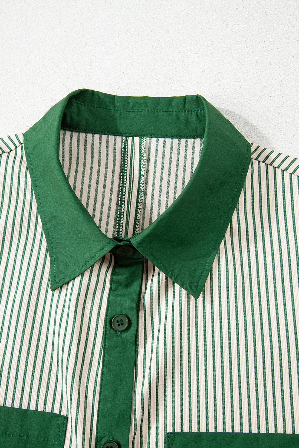 Stripe Patchwork Chest Pocket Mini Shirt Dress