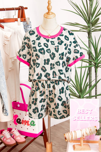 Leopard Contrast Trim Top & High Waist Shorts Set