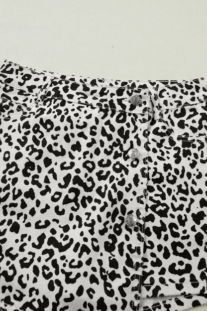 Leopard Denim Buttoned Overlap Shorts