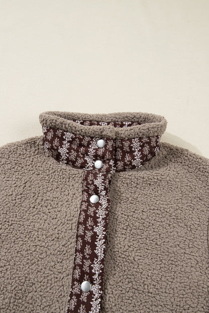 Floral Contrast Trim Fleece Side Bow Tie Vest