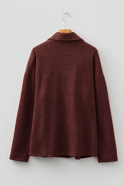 Ribbed Knit Flap Pocket Button-Up Shacket