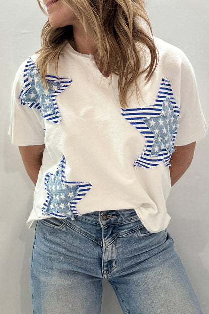 USA Star Patchwork Mineral Wash Notched Neck Tee