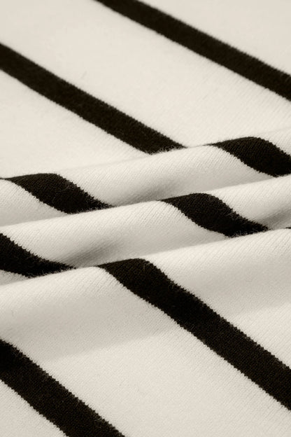 Stripe Side Slit Short Sleeve Sweater Tee
