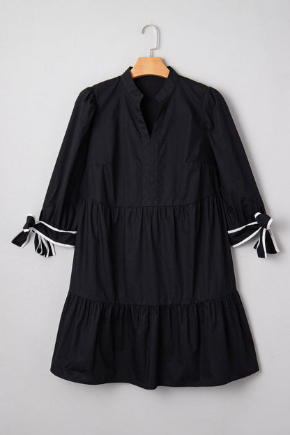 Plus Size Colorblock Knot Cuff Mini Dress