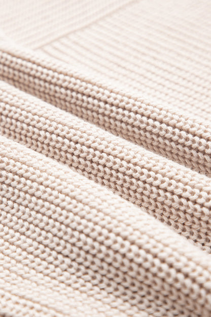 Ribbed Patchwork Textured Knit Puff Sleeve Sweater