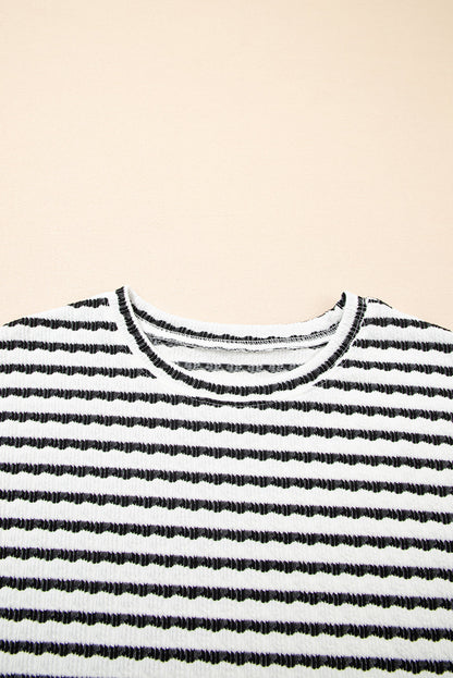 Stripe Knitted Top & Drawstring Shorts Set