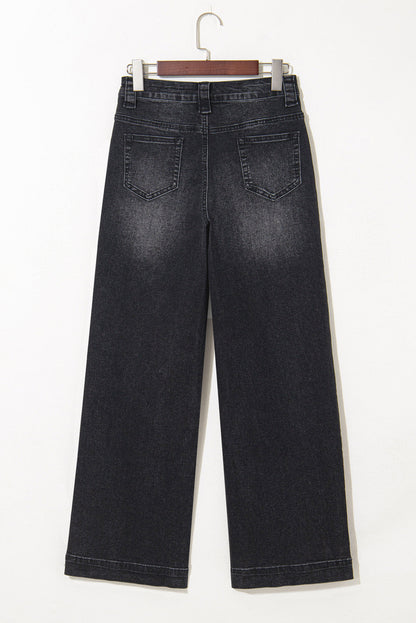 Denim Patch Pocket Wide Leg Jeans