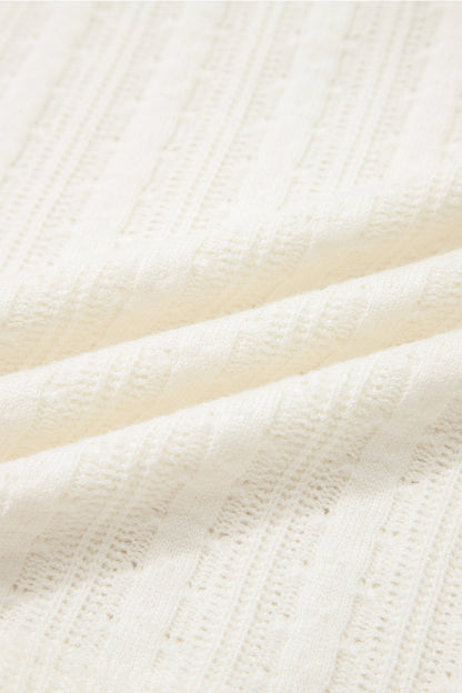 Solid Textured Knit V-Neck Henley Tee
