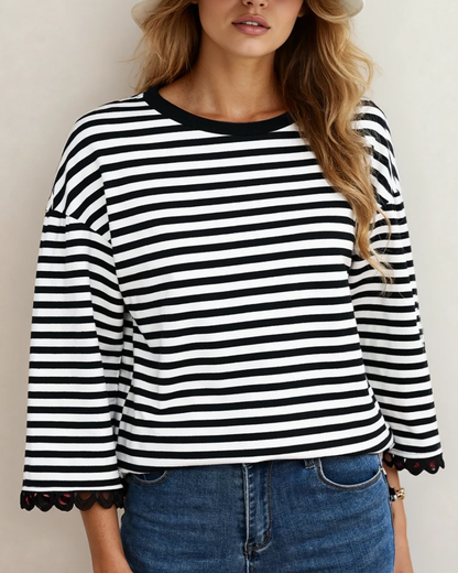 Amira Lace Trim Bell Sleeve Top - Black