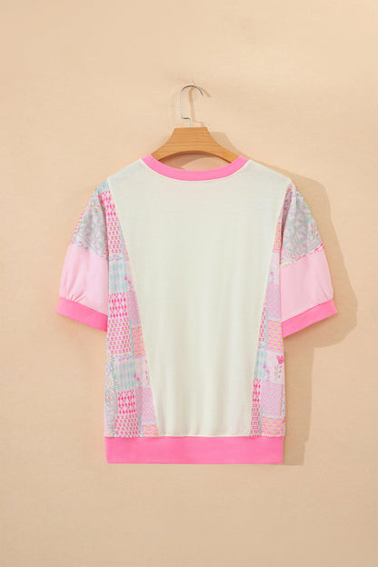 Floral Colorblock Patchwork Short Sleeve Top