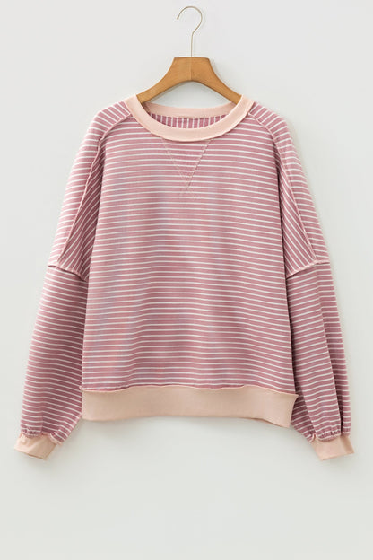 Stripe Patchwork Exposed Stitching Long Sleeve Top