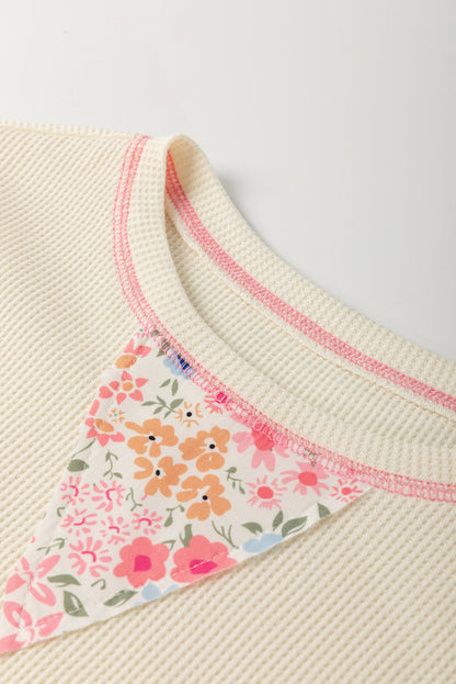 Floral Patchwork Chest Pocket Wide Sleeve T-Shirt