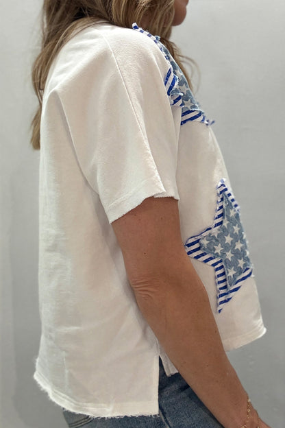 USA Star Patchwork Mineral Wash Notched Neck Tee