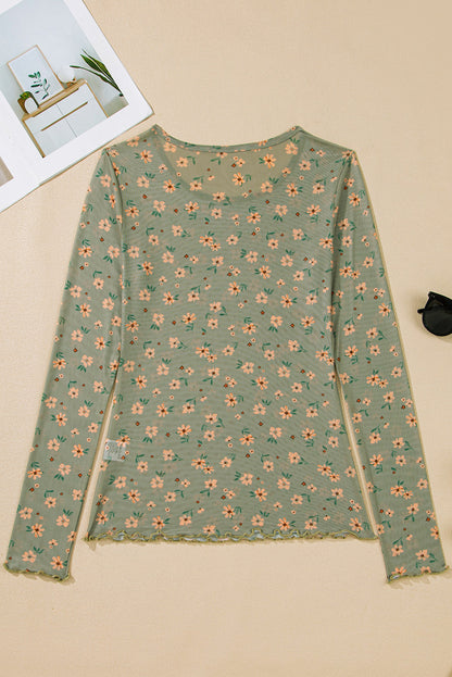 Floral Mesh Long Sleeve Top