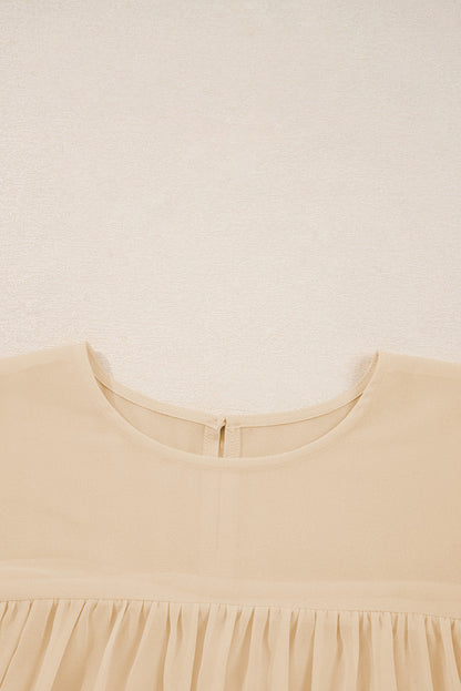 Solid Chiffon Pleated Ruffle Long Sleeve Blouse