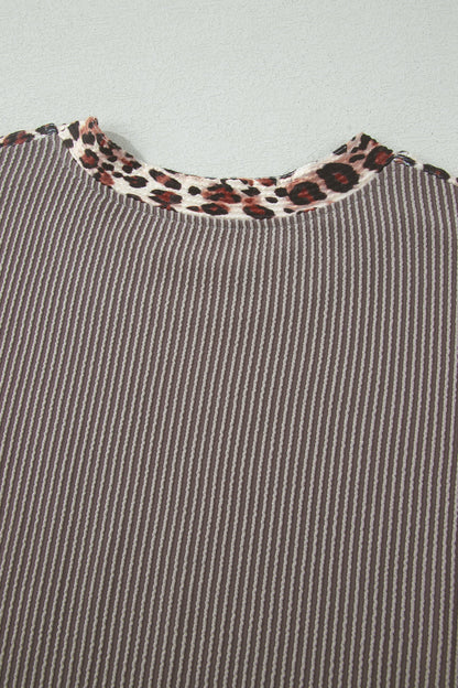 Leopard Trim Corded Top & Shorts Set