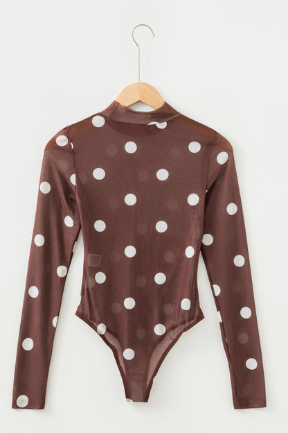 Polka Dot Mesh Long Sleeve Bodysuit