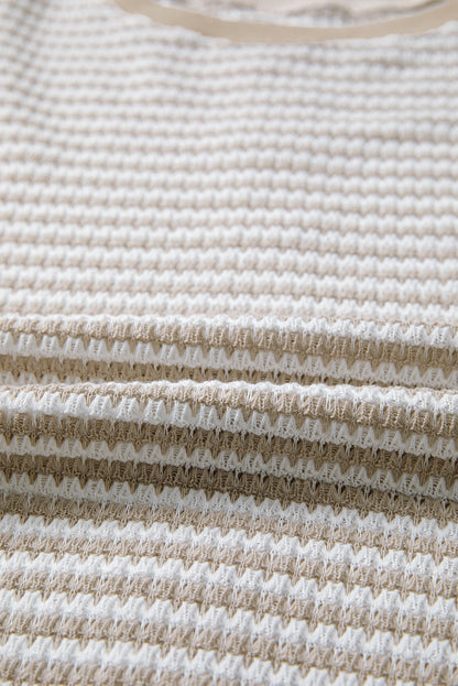 Stripe Ribbed Trim Drop Shoulder Top