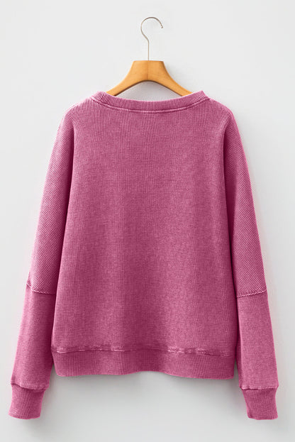 Waffle Knit Patchwork Long Sleeve Top