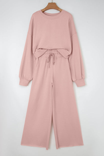 Solid Puff Sleeve Top and Drawstring Pants Set