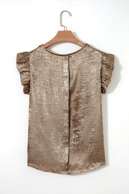 Metallic Ruffle Trim Sleeveless Round Neck Top