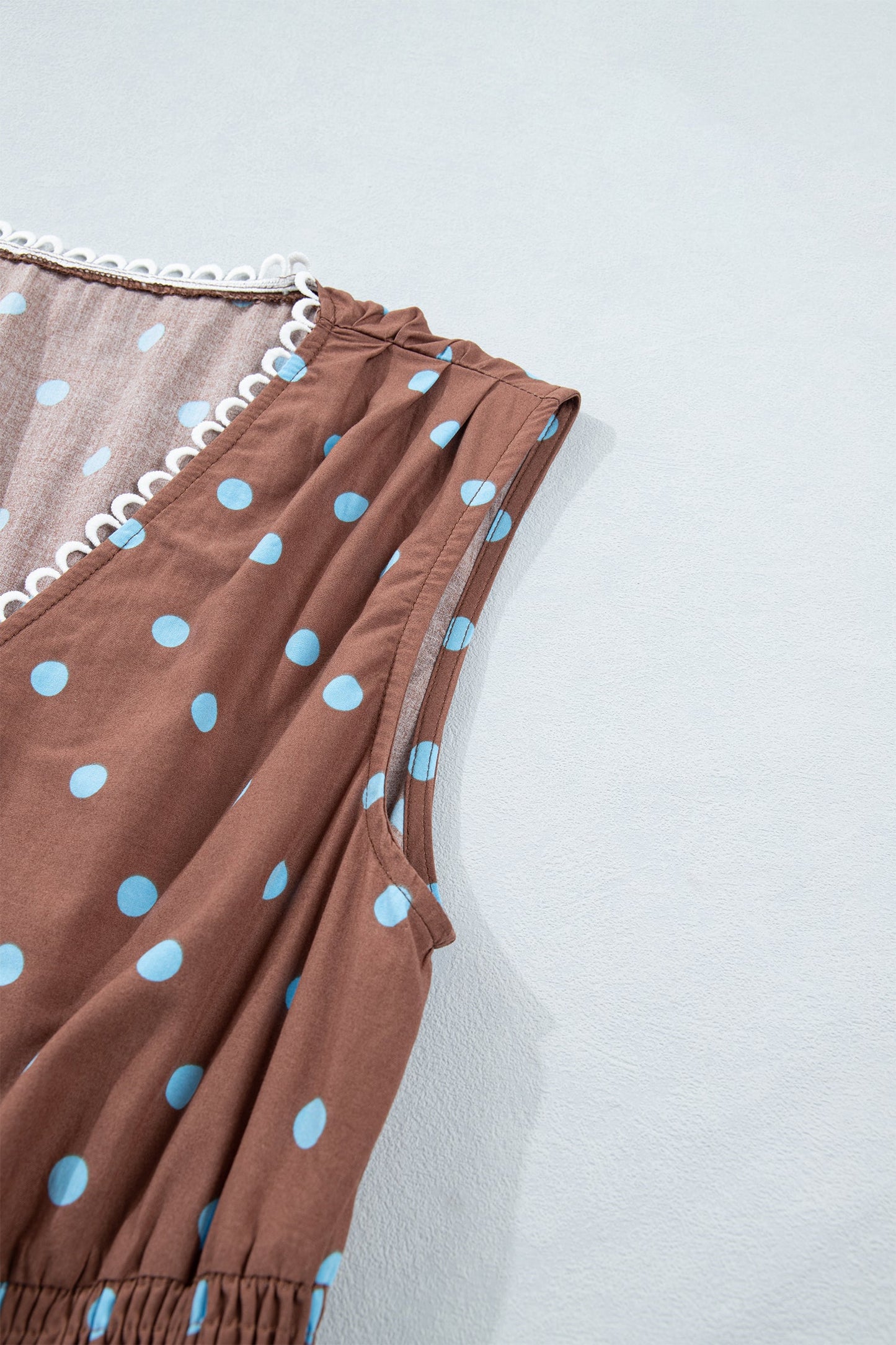 Polka Dot Zip Up V-Neck Sleeveless Dress