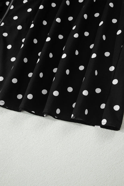 Polka Dot Zip Up V-Neck Sleeveless Dress