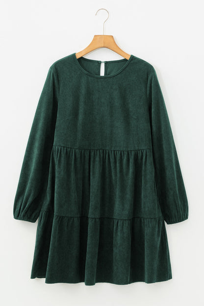 Solid Lantern Sleeve Tiered Mini Dress