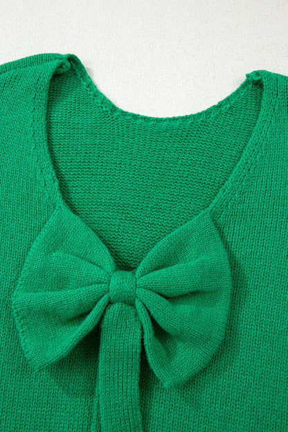 Bow Tie Backless Bubble Sleeve Sweater