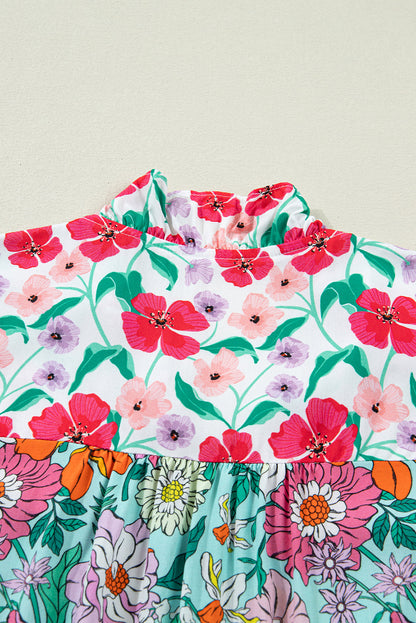 Floral Flutter Sleeve Split Neck Buttoned Blouse
