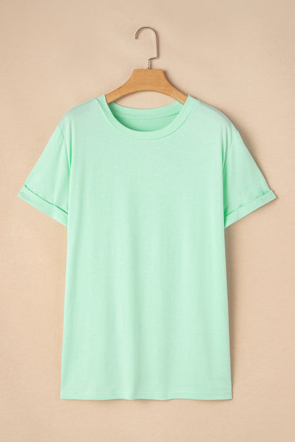 Plus Size Solid Rolled Short Sleeve T-Shirt
