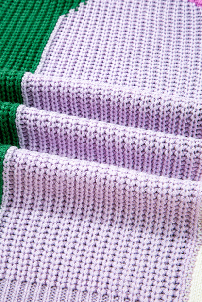Colorblock Textured Knit Drop Shoulder Sweater