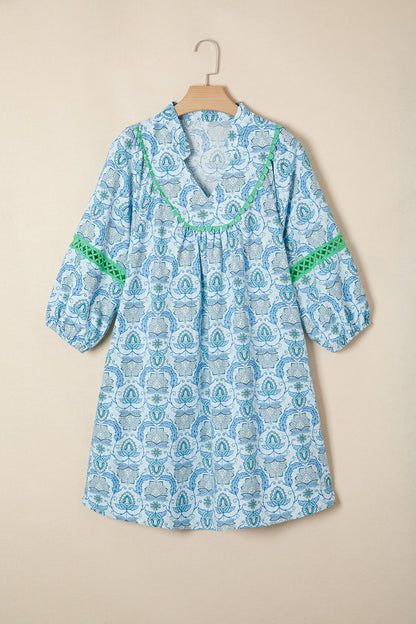 Paisley Patchwork Contrast Bracelet Sleeve Mini Dress