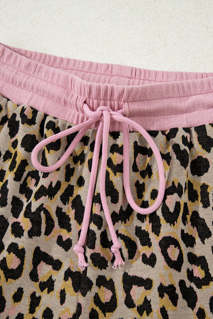 Leopard Contrast Edge Pullover and Shorts Set