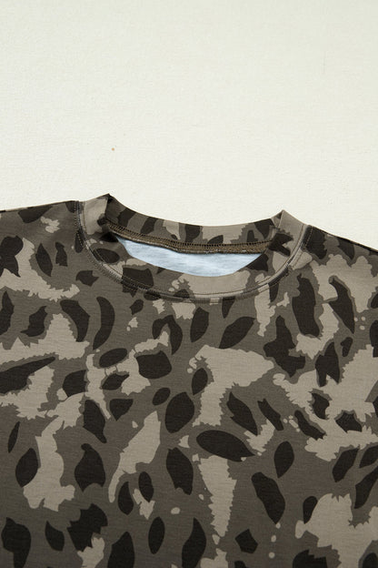 Leopard Mock Neck Short Sleeve Tee