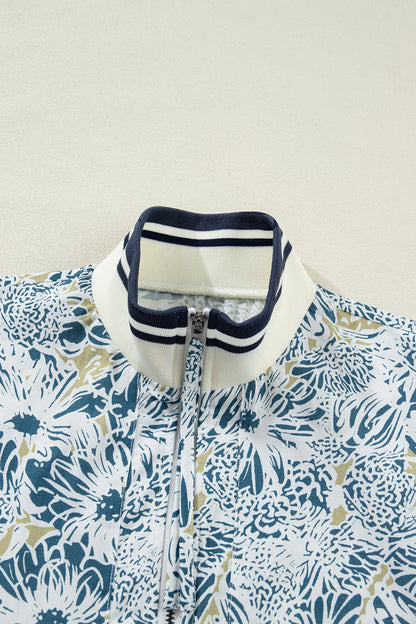 Floral Stripe Patchwork Collared Short Sleeve Mini Dress
