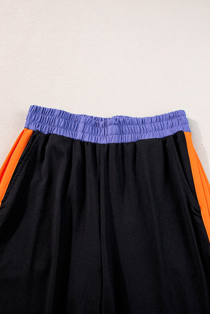 Colorblock Short Sleeve Top & Wide Leg Pants Set