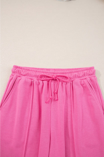 Solid Collared Top and Central Seam Pants Set