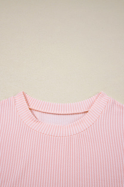 Colorblock Corded Knit Pocketed Crew Neck T-Shirt