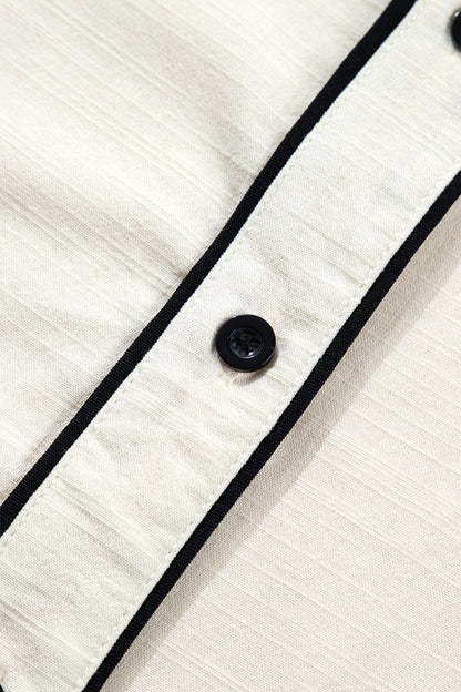 Contrast Trim Buttoned Long Puff Sleeve Shirt