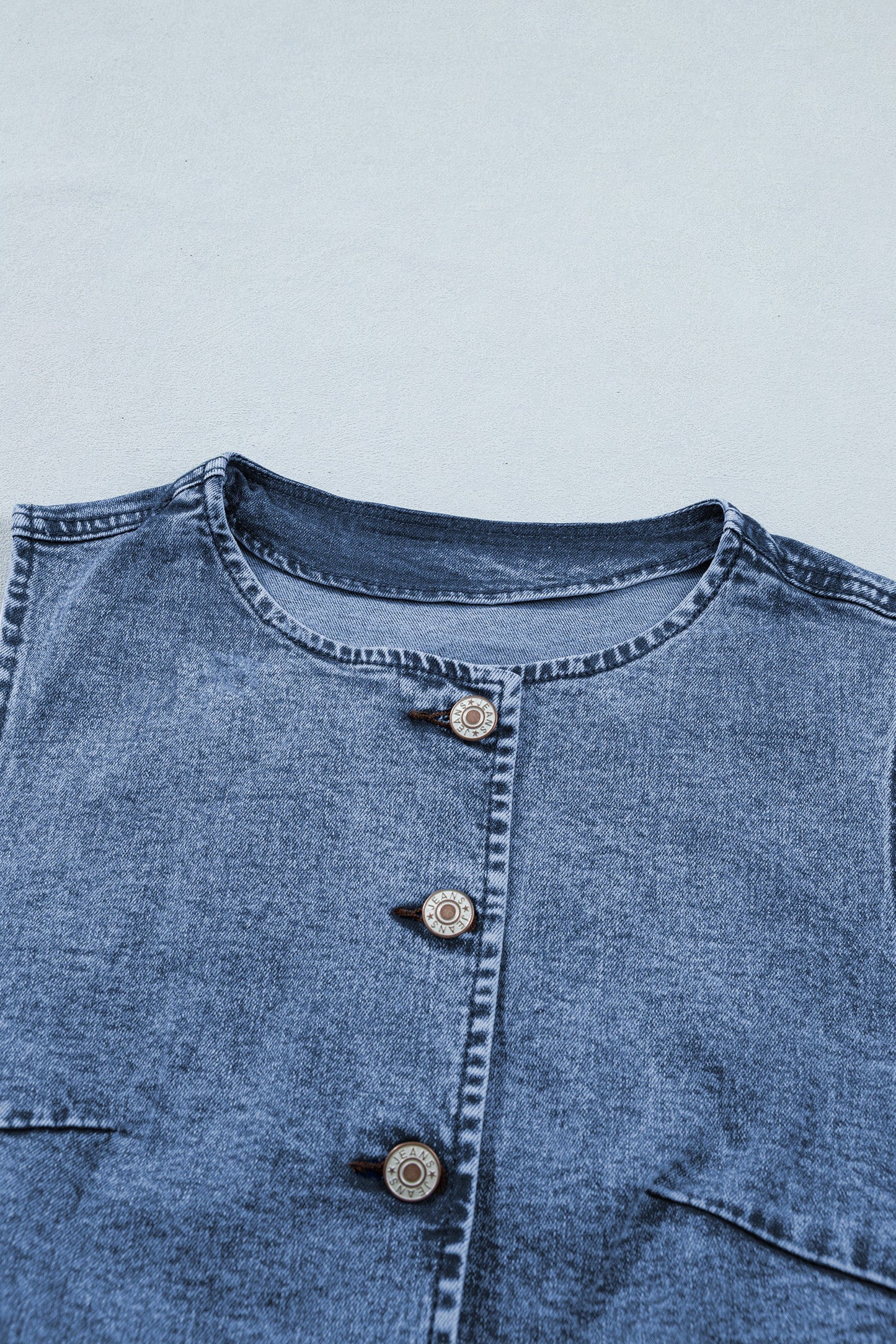 Western Denim Button Front Slit Sleeveless Vest