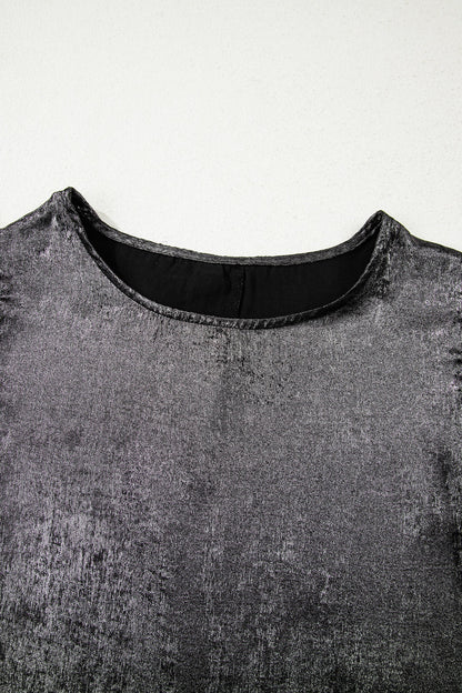 Metallic Ruffle Trim Sleeveless Round Neck Top