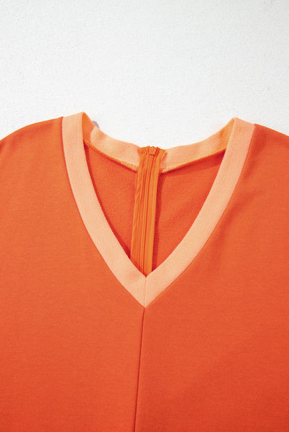 Colorblock Short Sleeve Patched Pocket Romper