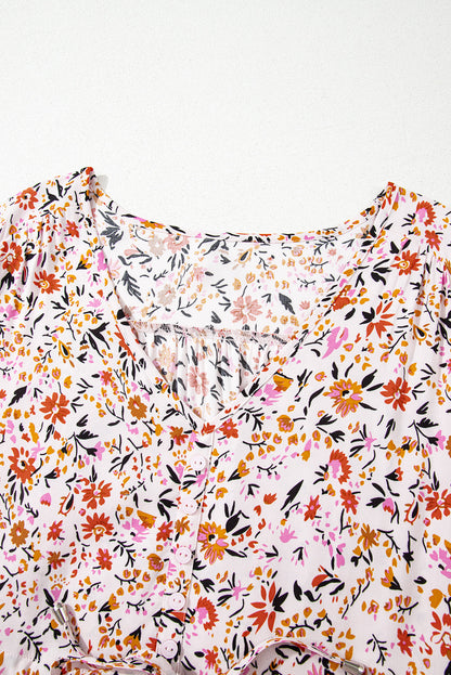 Boho Floral 3/4 Sleeve V‑Neck Maxi Dress