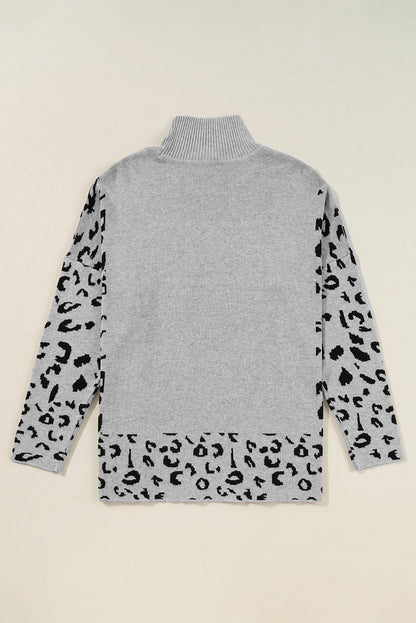 Leopard Mock Neck Side Slit Sweater